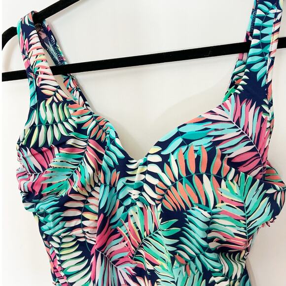 Miraclesuit Womens Amici One Piece Breezy Palm Slimming Swimsuit Teal Pink 12 - Picture 2 of 8